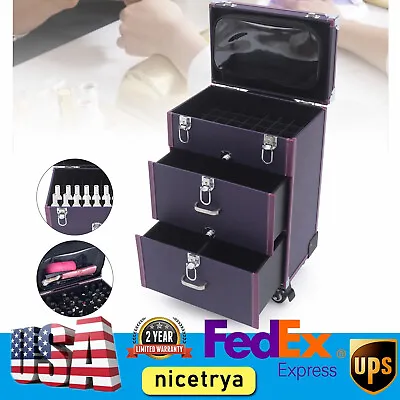 Women Pro Trolley Cosmetic Case Tattoo Nail Makeup Toolbox Rolling Luggage • $71.10