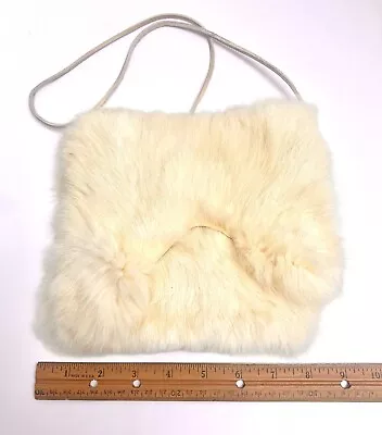 Vintage Small White Ivory Rabbit Fur Shoulder Bag Purse Leather Strap Handmade • $22