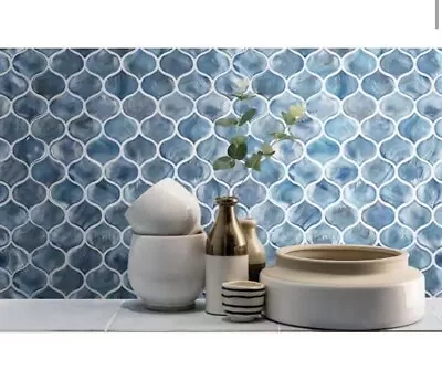 MSI Blue Shimmer Arabesque Glass Mesh-Mounted Mosaic Wall Backsplash Tile • $120