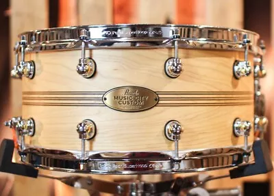 Pearl 14x6.5 Music City Custom Solid Maple Boxwood-Rose TriBand Inlay Snare Drum • $1049