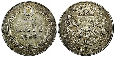 Latvia Silver 1926 2 Lati 2 Years Type 27mm KM# 8 (24 332) • $18.95