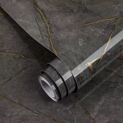 5M Glossy Gray Marble Sticky Back Plastic Self Adhesive Vinyl Wallpaper Sticker • £9.89