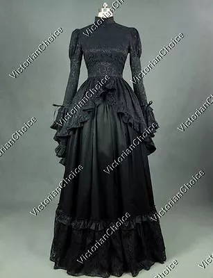 Gothic Victorian Black Mourning Dress Morticia Addam Witch Halloween Costume 324 • $245