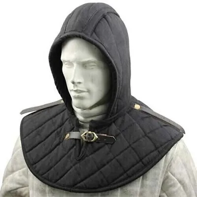 Black Cotton Inner Medieval Helmet Padded Re-enactment Armour Hooded Coif Gorget • £26.99
