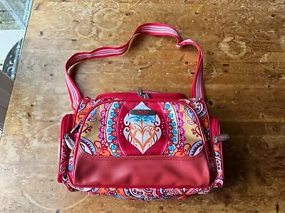 Oilily Red Holdall Travel Handbag Zip Shoulder Strap Bag Floral Weekend • £29.99