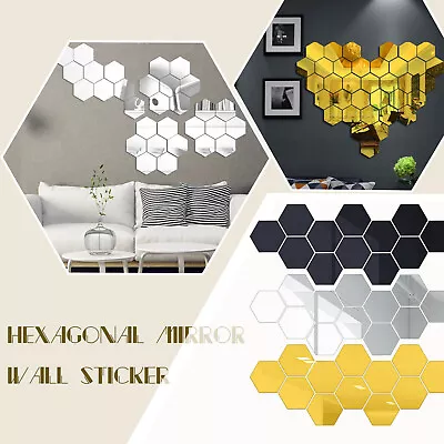 Hexagon Mirror Acrylic Wall Sticker Background Wall Decoration Mirror Sticker • $8.54