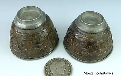 Carved Treenware And Pewter Saki Cups C. 19th Cent • $50