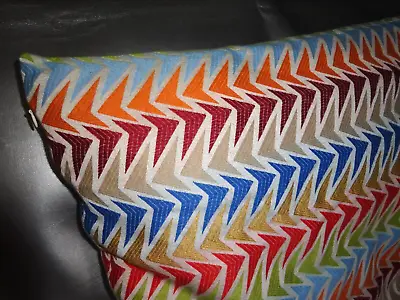 Multicoloured M&S 100% Cotton Zig Zag Weave Cushion Cover & Pad Made In Turkey • £20