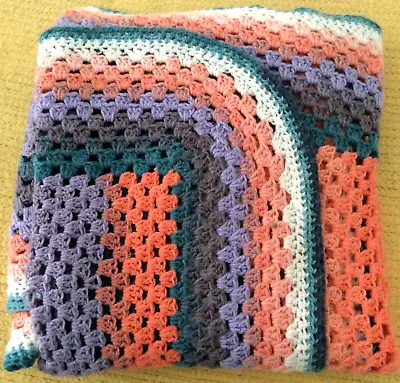 Handmade Crochet Throw Baby Blanket 67x45 Rainbow Multicolor Granny Soft Country • $28.78