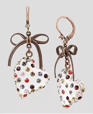 Stone Lucite Heart Drop Earrings Delicate Bow Mixed Multi-Colored • $11.99