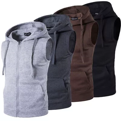 Mens Gym Hooded Tank Top Sleeveless Vest Bodybuilding Workout Fitness Hoodie • $15.59