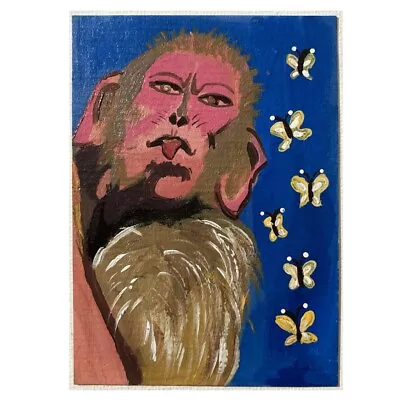 ACEO ORIGINAL PAINTING Mini Collectible Art Card Animal Monkey Of Friend Ooak • $9.99