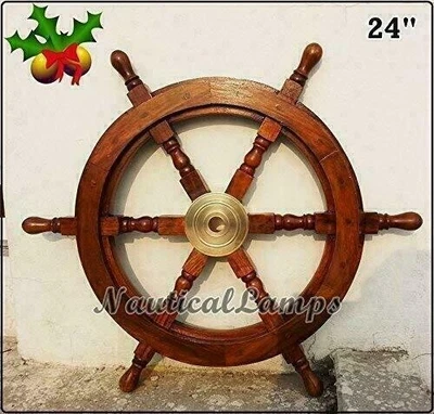 £52.80 • Buy Hub Handcrafted Wooden Ship Wheel Wall Decor 24  Ship Wheel Pirate Wooden Brass