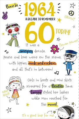 60th 60 In 2024 1964 Year You Were Born Decade To Remember Birthday Card • £3.75