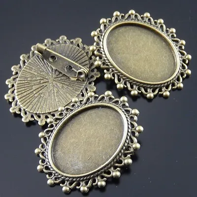 Alloy Lace Ellipse Shape Cameo Setting Pin Brooch Vintage Bronze Jewelry 15pcs • £3.90