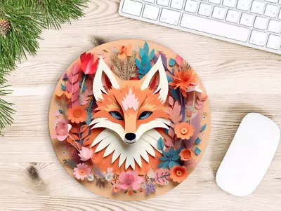 Fox 3D Papercut Effect Mouse Pad Mat Round Circle 20cm X 3mm Desk Decor PC  Fun • £6.99