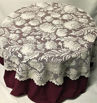 Dandelions Ivory Lace Tablecloth 60  Round Diningroom Wedding Anniversary. • $65