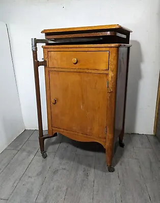 Antique Industrial Cherry Wood Medical Dental Bedside Cabinet Swing Out Table • $720