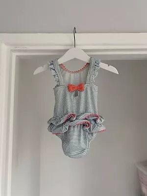 Baby Girl Bow Back Striped Swimming Costume With Integrated Swim Nappy 3-6 Month • £4