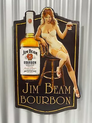 Jim Beam Embossed Pin Up Girl 600 Mm X 350 Mm Metal Sign Great For Bar • $99