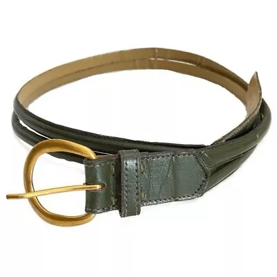 Vintage Yves Saint Laurent YSL Green Belt Double Leather Band Sz L Goldtone HTF • $94.95