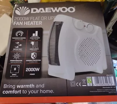 Daewoo 2000W Flat Or Upright Fan Heater Thermostat Control With 2 Heat Settings • £13.90