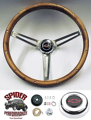 $259.95 • Buy 1964-1966 Impala Caprice Chevy2 Steering Wheel RED BOWTIE 15  MUSCLE CAR WALNUT 