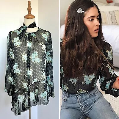 Zimmermann Women’s Top Size 1 (AU10) Whitewave Tiered Blouse Shirt Sheer Floral • $149