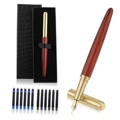  Handcrafted Wooden Fountain Pens Set Vintage Luxury Wood Fountain Pen 0.5mm A • $16.31