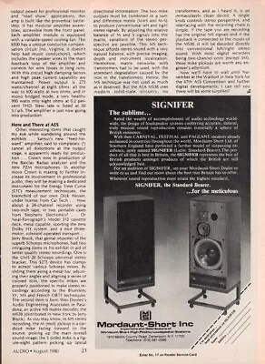 Mordaunt-Short - Signifer Speakers - Original Magazine Ad - 1980 • $4.49