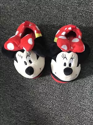 MINNIE MOUSE DISNEY Plush Rubber Bottom Slippers Girl Size 7 8 Red White Black • $10