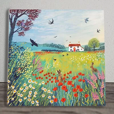 Summer Meadow Ceramic Tile Picture Plaque Sign Floral Hare Art Jo Grundy 20x20cm • £24.99