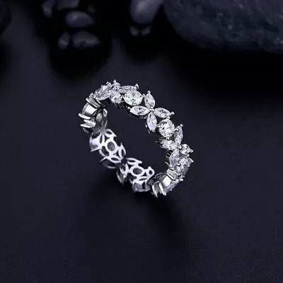Marquise Cut Simulated Diamond Women Fancy Eternity Ring 14K White Gold Plated • $148.95
