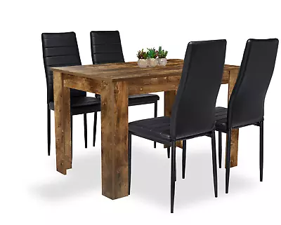 Dining Table And Chairs 4/6 Set Pu Leather Seat Dining Kitchen Room Furniture • £159.95