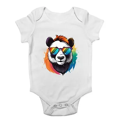 Hipster Panda Baby Grow Vest Rainbow Sunglasses Bear Bodysuit Boys Girls Gift • £5.99