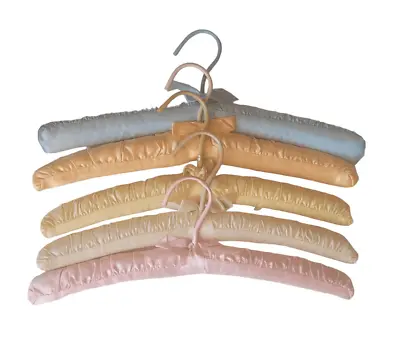 Vintage Padded Satin Clothes Hangers - Set Of 5 Pastel Multicolor • $30