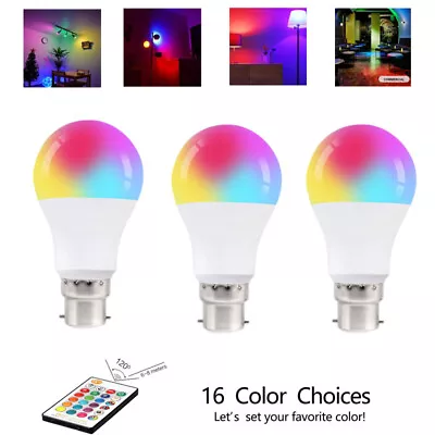 B22 RGB LED Bulb 10W Light 16 Colour Changing Remote Control Bayonet Lamp • $10.76