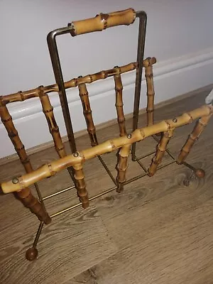 Rare Vintage 1950s Old Magazine Rack. Bamboo Handles. Metal.  • £20