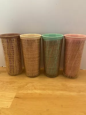 Vintage Insulated Plastic And Rattan Tumblers Set Of 4 • $16.99