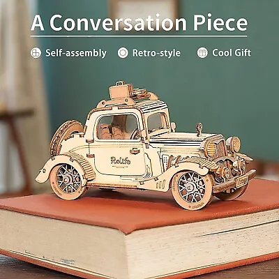 Rolife 3D Wooden Puzzle DIY Retro Model Car Wooden Model Kits For Adults 169 Pcs • £14.99