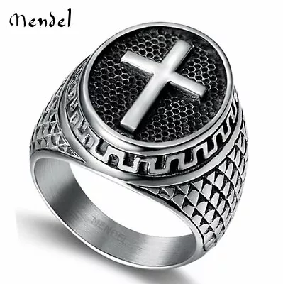 MENDEL Stainless Steel Mens Christian Cross Ring For Men Women Silver Size 6-15 • $9.99