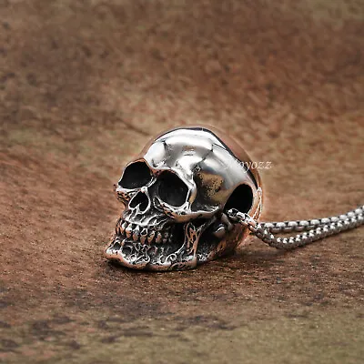 Gothic Mens Biker Skull Pendant Necklace Men Stainless Steel Chain Silver Gift • $13.99