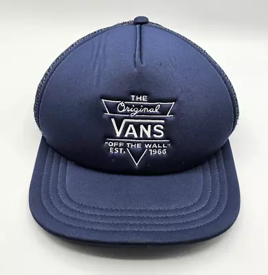 Vans Off The Wall Trucker Hat Navy Blue Logo Foam Mesh Snapback Flat Bill • $10