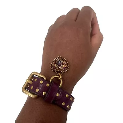 MIU MIU: Purple Leather & Gold Studded Bracelet #1274 • $215