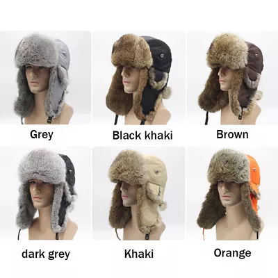 Real Rabbit Fur Ushanka Trapper Hat Earflap Ski Cap Russian Hunter Winter Warm • £24.95