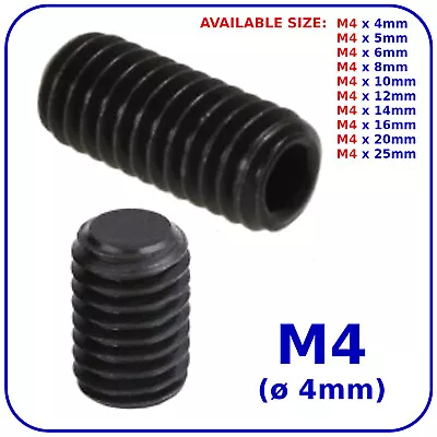 M4 (ø 4mm) Grub Screws Flat End Socket Set Screw Black DIN 913 Allen Key Drive • £1.99