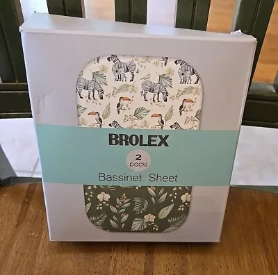 Brolex Stretch Fitted Bassinet Sheet 2 Pack Zebra Forest Print NIB • $17.99