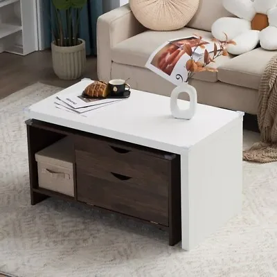 59  L Large Wood Coffee Table With Storage Modern Extendable Transformer Table • $178.22