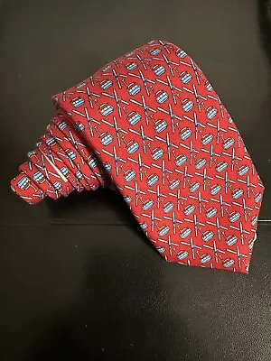 Vineyard Vines Boys Tie Holiday Crossed Skis And Lift Red Silk $49.50 NWT • $29.99