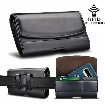 Cell Phone Holster Leather Belt Clip Pouch RFID Wallet Carrying Case Card Slots • $8.89